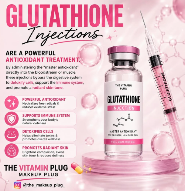 Glutathione injections poster — consultation and suitability check required