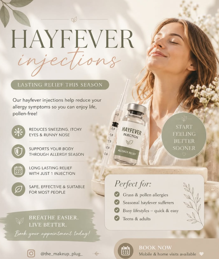 Hayfever injections poster — consultation and suitability check required