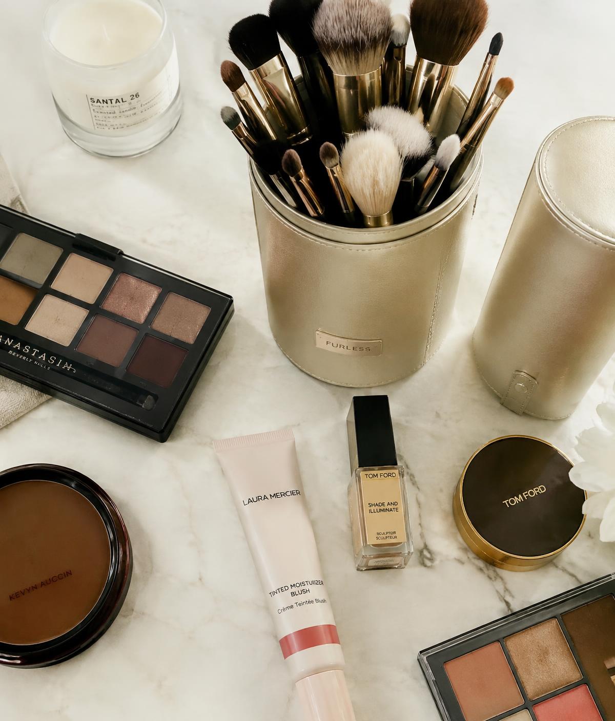 Professional makeup kit and brushes in the Birmingham studio
